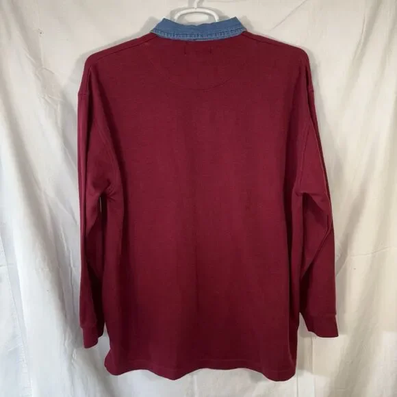 Vinatge 90s Sauce by Berne Burgandy 3-Button Pullover with Denim Collar Size XL - Picture 5 of 5